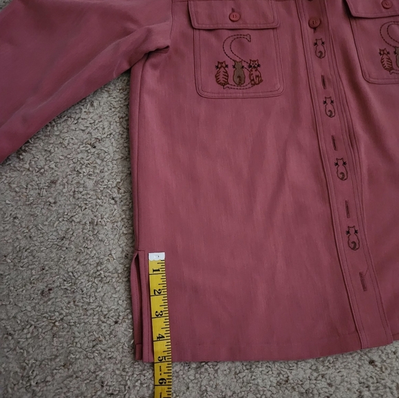 Vintage Embroidered CAT "S" Button Up Pink Collared Long Sleeve - Picture 10 of 11